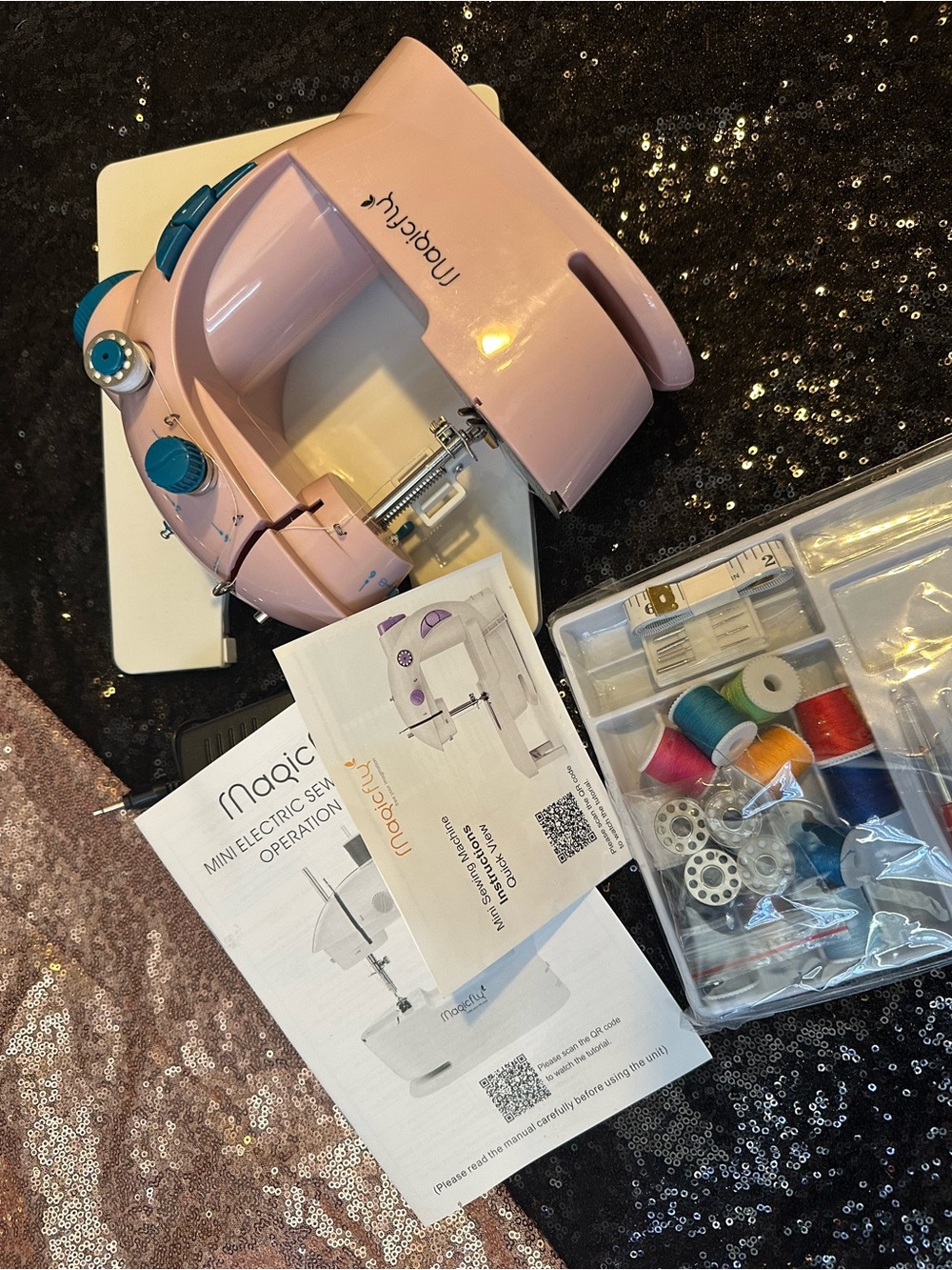 Magic Mini Electric Sewing Machine - Light Pink with Teal Controls